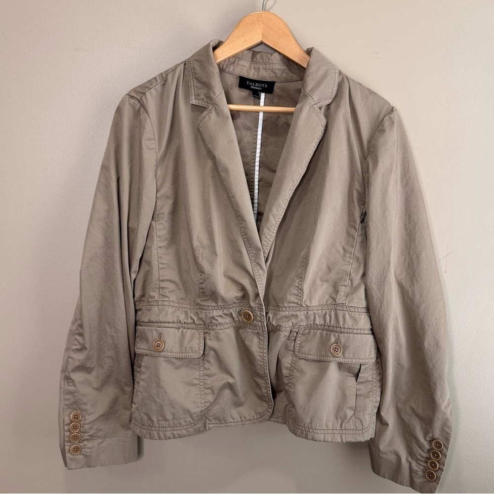 Talbots Utility Jacket Blazer. Business Casual Travel Khaki Tan. 14